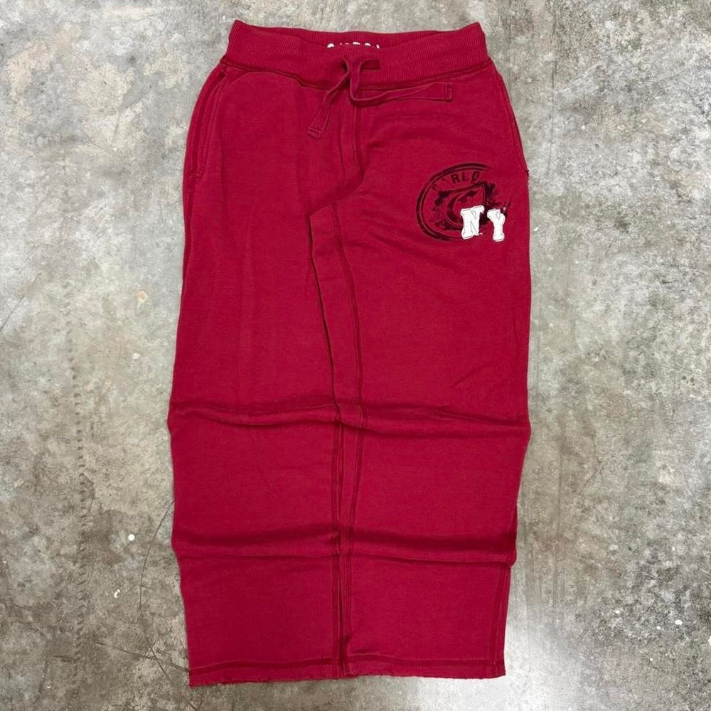 Carbon Mens Red Y2K Baggy Embroidered NY Sweatpants Size S Vintage Joggers